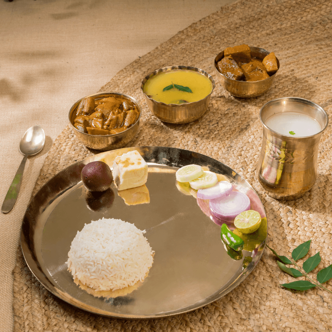 Bronze Premium Bronze plate set of 6 | Luxury Utensils | Lab tested utensils Dinner Set | 1 Plate (12 in), 3 Bowls, 1 Glass (400 ml) With Spoon | 1.7 KG