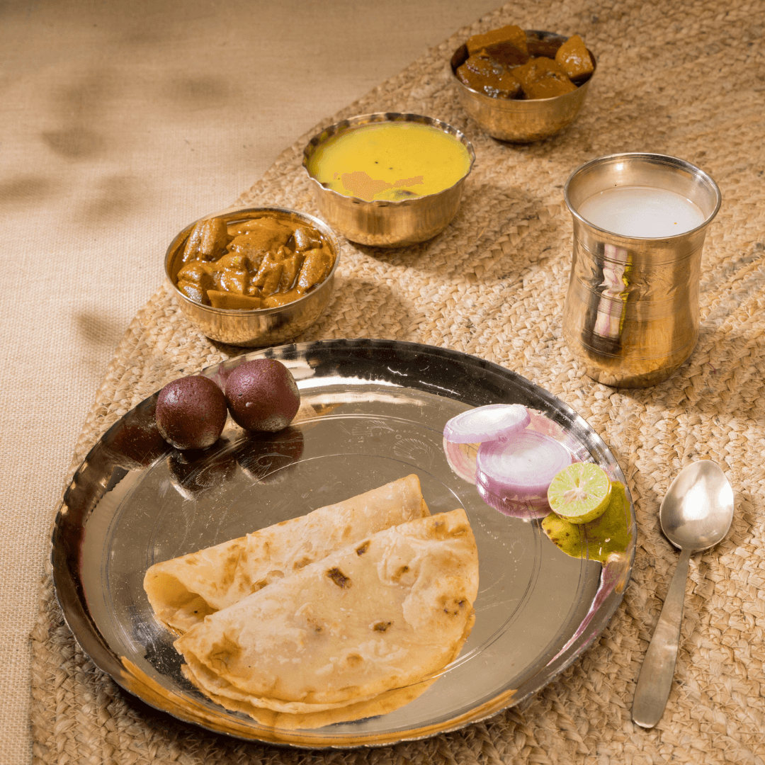 Pure Kansa Thali set | bronze dinner set of 6 | Lab verified utensils | 1 Thali (12 inch), with 3 Bowls 1 Glass (400 ML) & Spoon | 1.75 KG